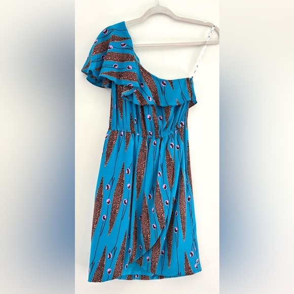 Tracy Reese Dresses & Skirts - Tracy Reese One Shoulder Silk Dress Blue Leopard Print Cocktail New Years Size 0